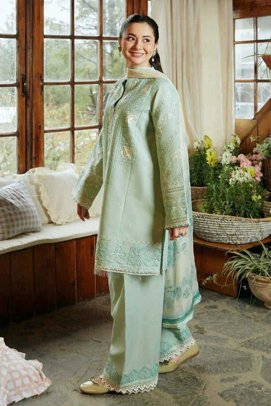 3PC Unstiched Lawn Embroidered Shirt with Slub Net Dupatta - RC 1010
