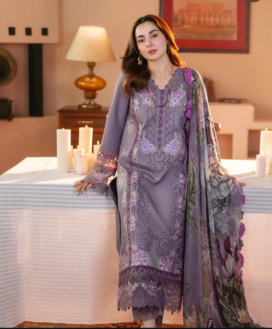 Lawn 3PC Unstitched Embroidered Shirt with Printed Chiffon Dupatta - RC 1023